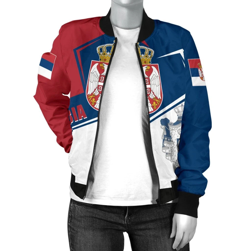 Serbia Women's Bomber Jack Coat Of Arms Flag Style RLT7 - Wonder Print Shop