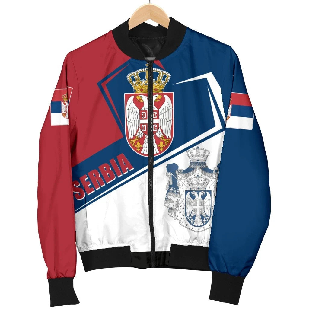 Serbia Women's Bomber Jack Coat Of Arms Flag Style RLT7 - Wonder Print Shop