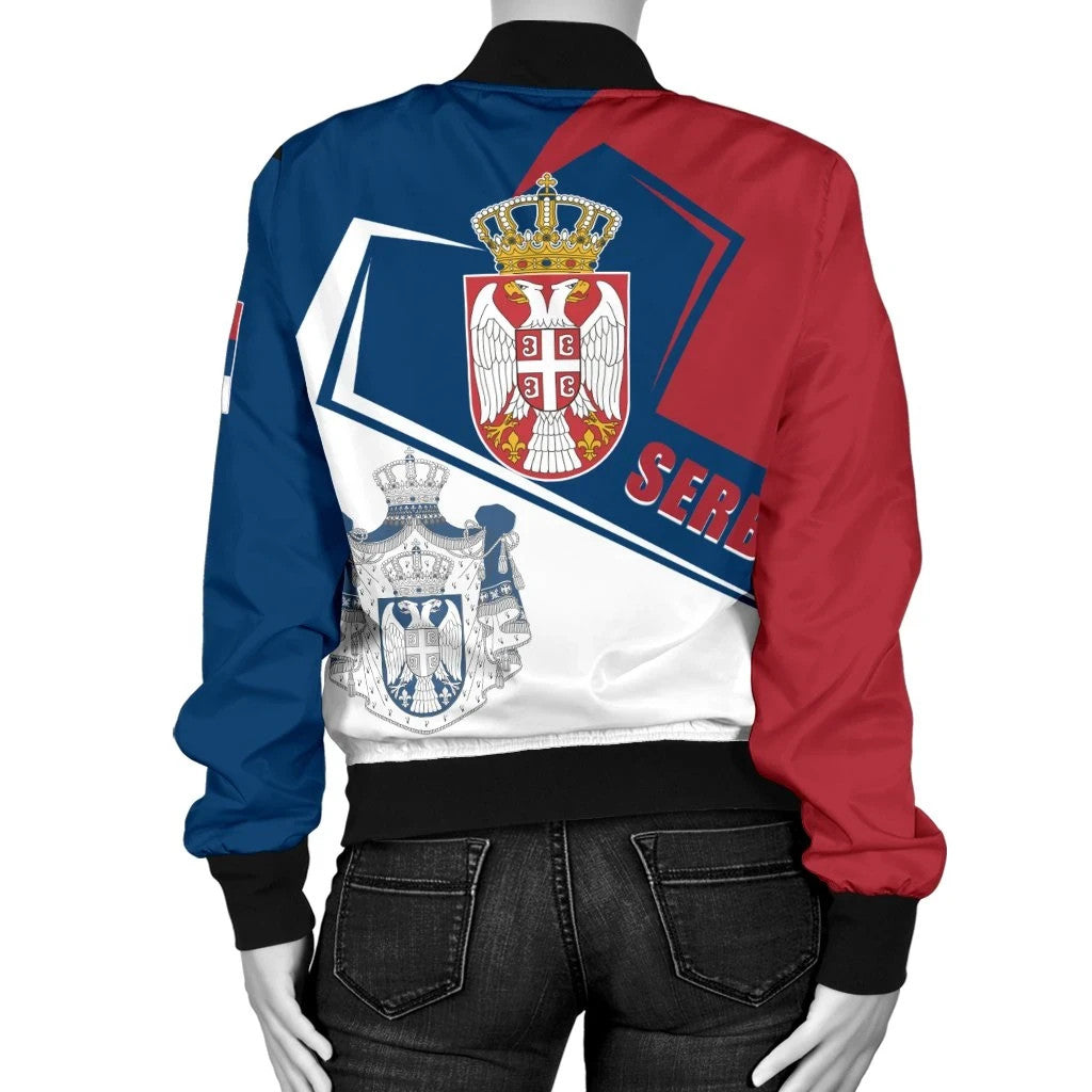Serbia Women's Bomber Jack Coat Of Arms Flag Style RLT7 - Wonder Print Shop