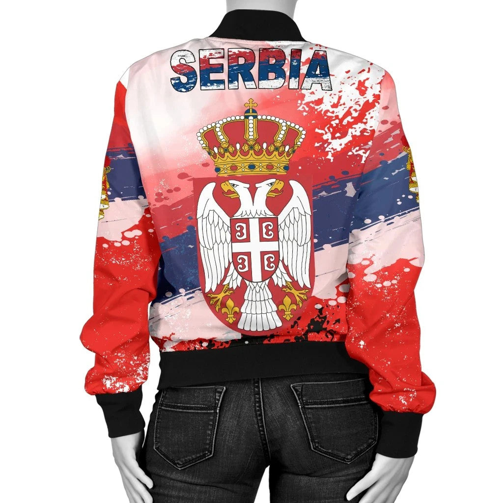 Serbia Women's Bomber Jacket Serbia National Flag and Emblem RLT7 - Wonder Print Shop