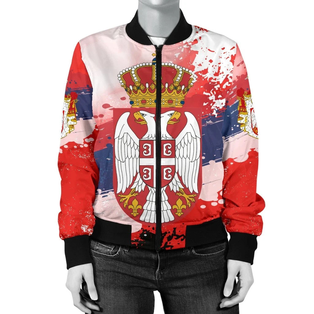 Serbia Women's Bomber Jacket Serbia National Flag and Emblem RLT7 - Wonder Print Shop