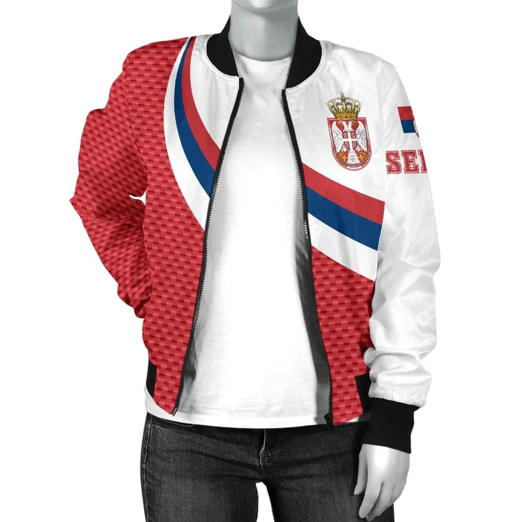 Serbia Women's Bomber Jacket Serbia Flag Red RLT7 - Wonder Print Shop