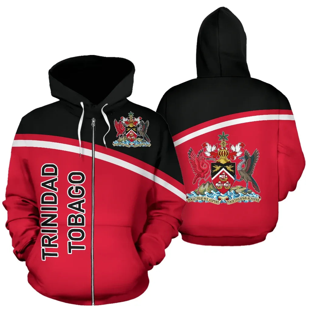 Trinidad Tobago All Over Zip Up Hoodie Curve Version RLT6 - Wonder Print Shop