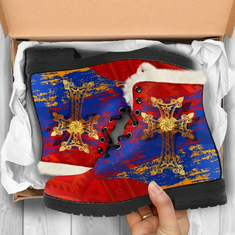 armenia-khachkar-armenian-cross-special-faux-fur-leather-boots