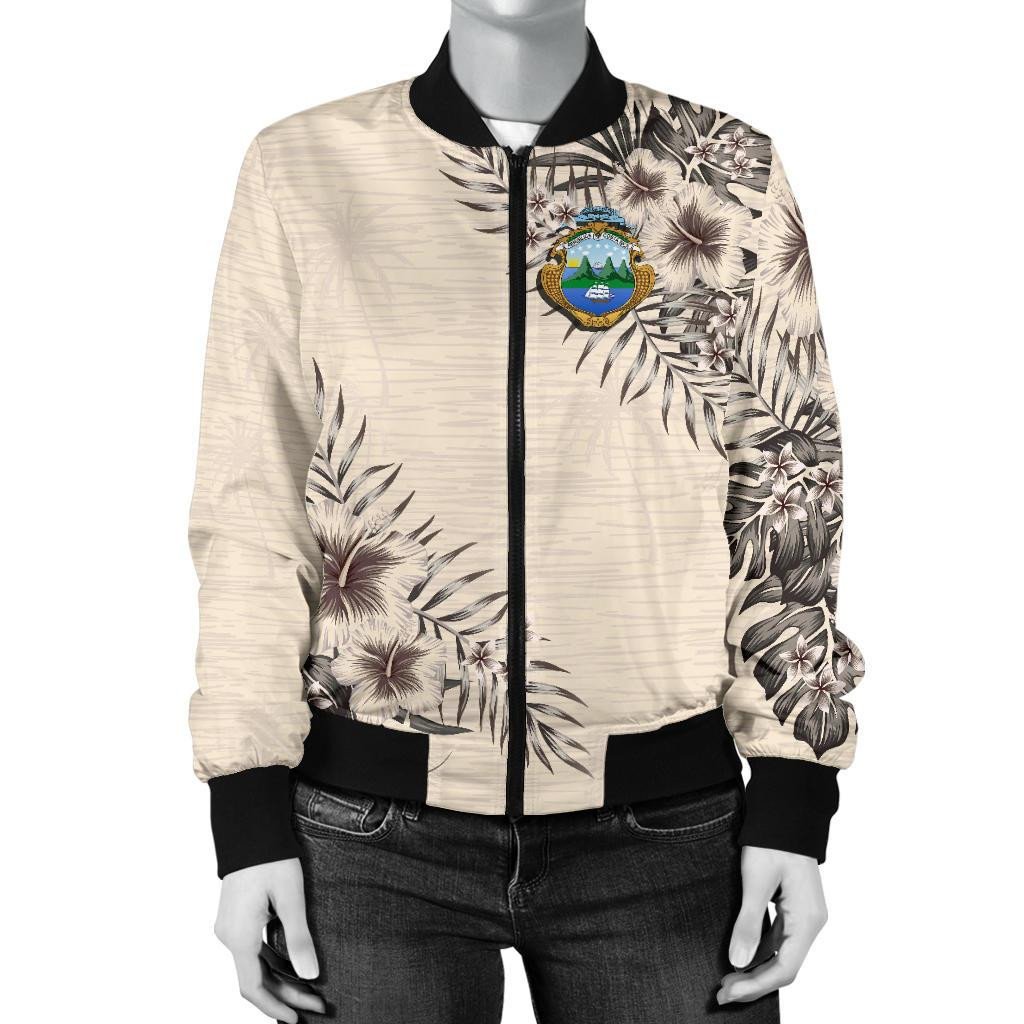 Costa Rica Women's Bomber Jacket The Beige Hibiscus RLT13 - Wonder Print Shop