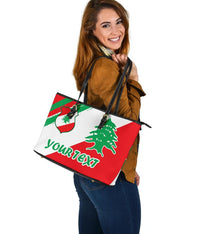 Lebanon Personalised Large Leather Tote Bag - Lebanon Flag Polygon Style24 RLT6 - Wonder Print Shop