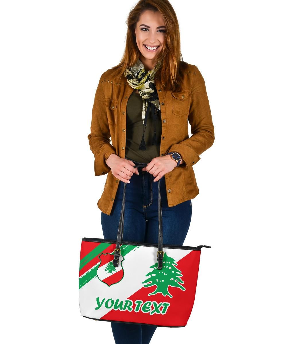 Lebanon Personalised Large Leather Tote Bag - Lebanon Flag Polygon Style24 RLT6 - Wonder Print Shop