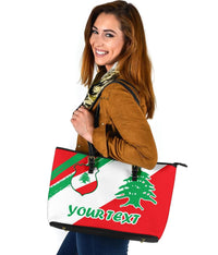 Lebanon Personalised Large Leather Tote Bag - Lebanon Flag Polygon Style24 RLT6 - Wonder Print Shop