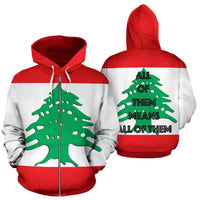 Lebanon All of Them Zip Up Hoodie RLT6 - Wonder Print Shop