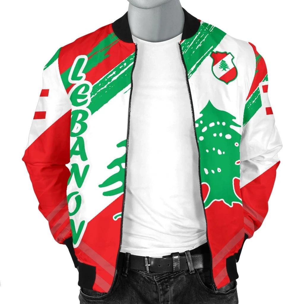 Lebanon Men's Bomber Jacket - Lebanon Flag Polygon Style24 RLT6 - Wonder Print Shop