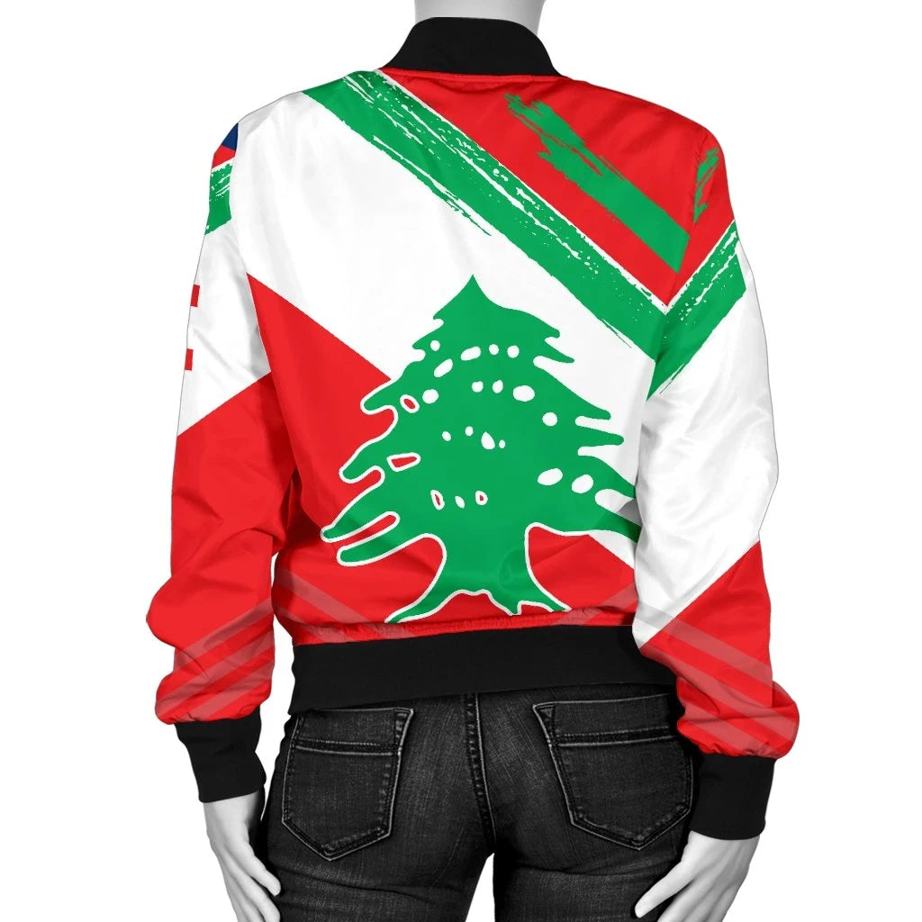 Lebanon Women's Bomber Jacket - Lebanon Flag Polygon Style24 RLT6 - Wonder Print Shop