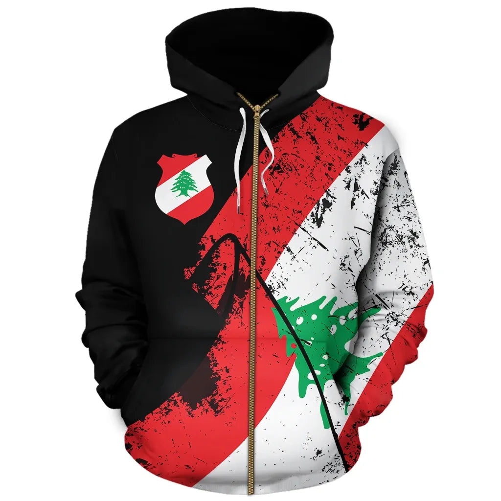 Lebanon Hoodie Zipper Special Grunge Flag RLT6 - Wonder Print Shop