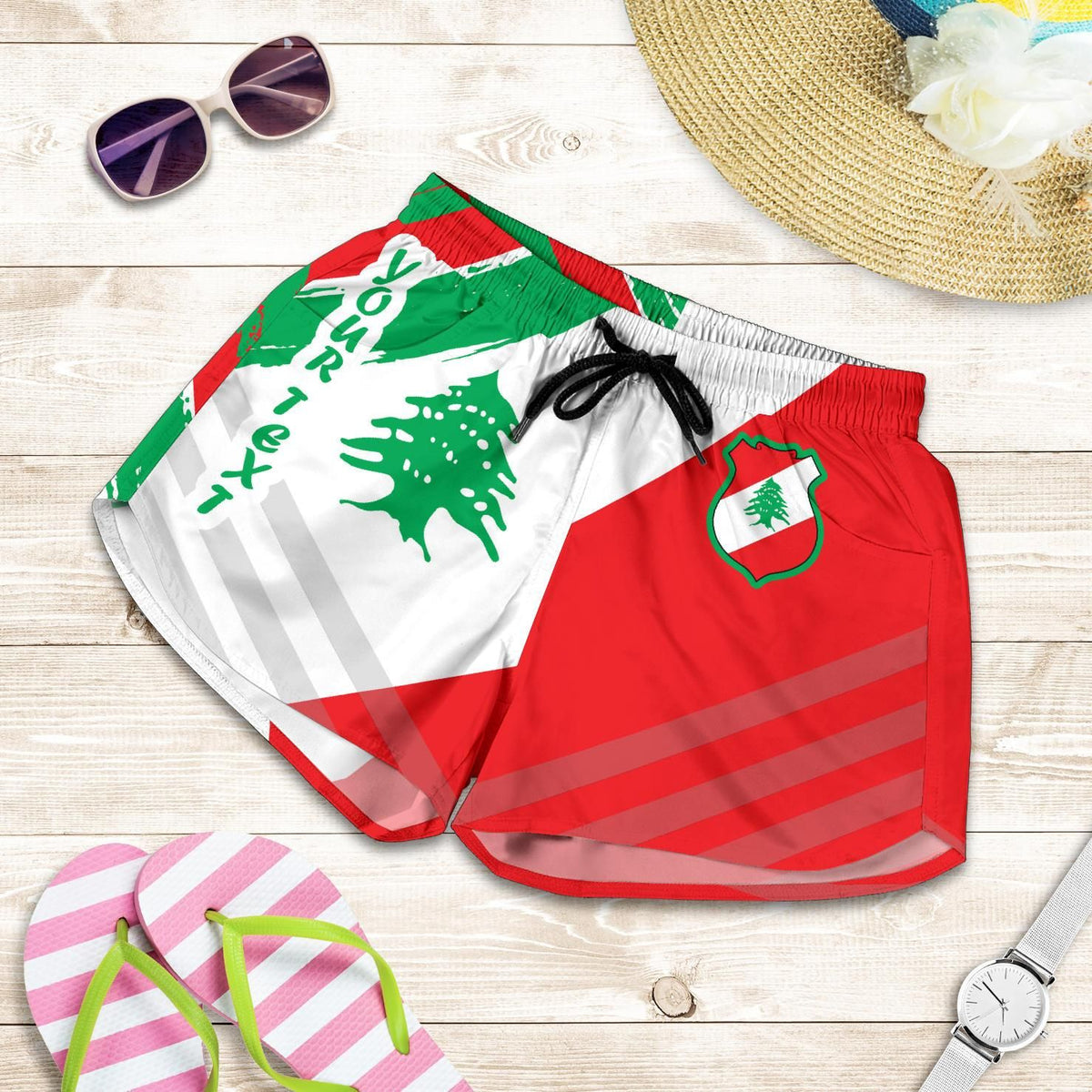 lebanon-personalised-womens-shorts-lebanon-flag-polygon-style24