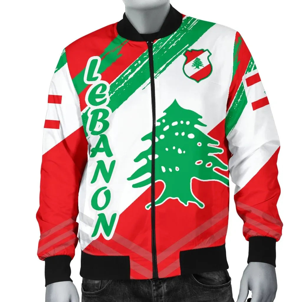 Lebanon Personalised Men's Bomber Jacket - Lebanon Flag Polygon Style24 RLT6 - Wonder Print Shop