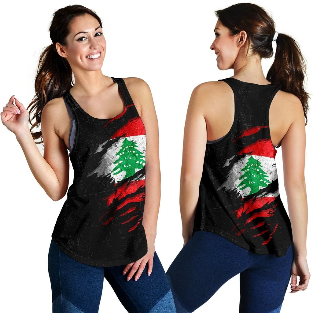 Lebanon In Me Women's Racerback Tank - Special Grunge Style RLT6 - Wonder Print Shop
