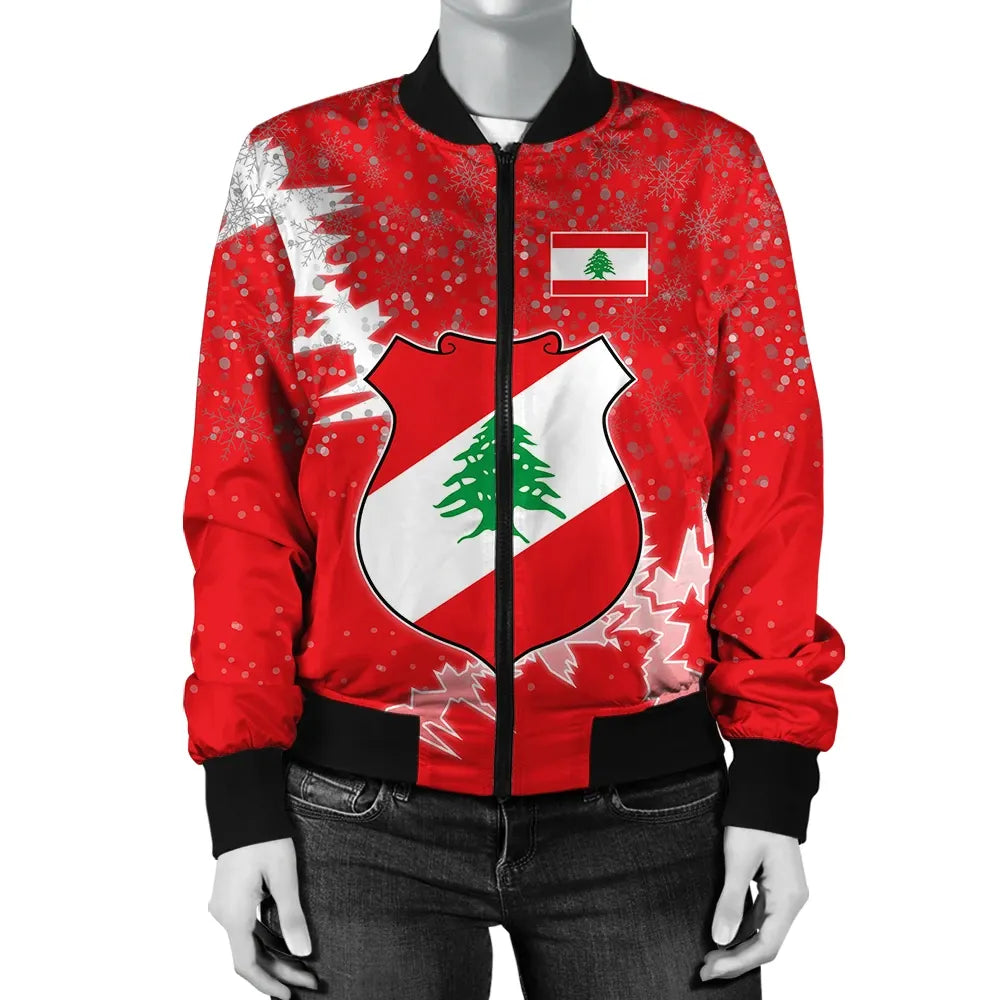 Lebanon Christmas Coat Of Arms Women Bomber Jacket X Style8 RLT6 - Wonder Print Shop