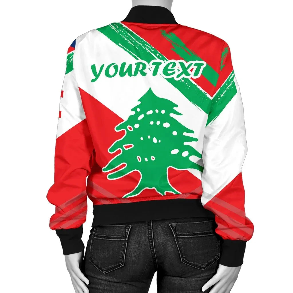Lebanon Personalised Women's Bomber Jacket - Lebanon Flag Polygon Style24 RLT6 - Wonder Print Shop