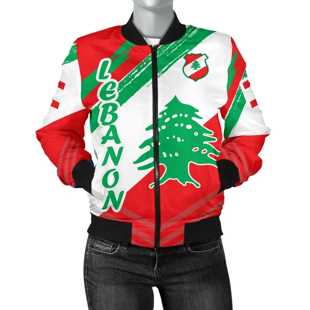 Lebanon Personalised Women's Bomber Jacket - Lebanon Flag Polygon Style24 RLT6 - Wonder Print Shop