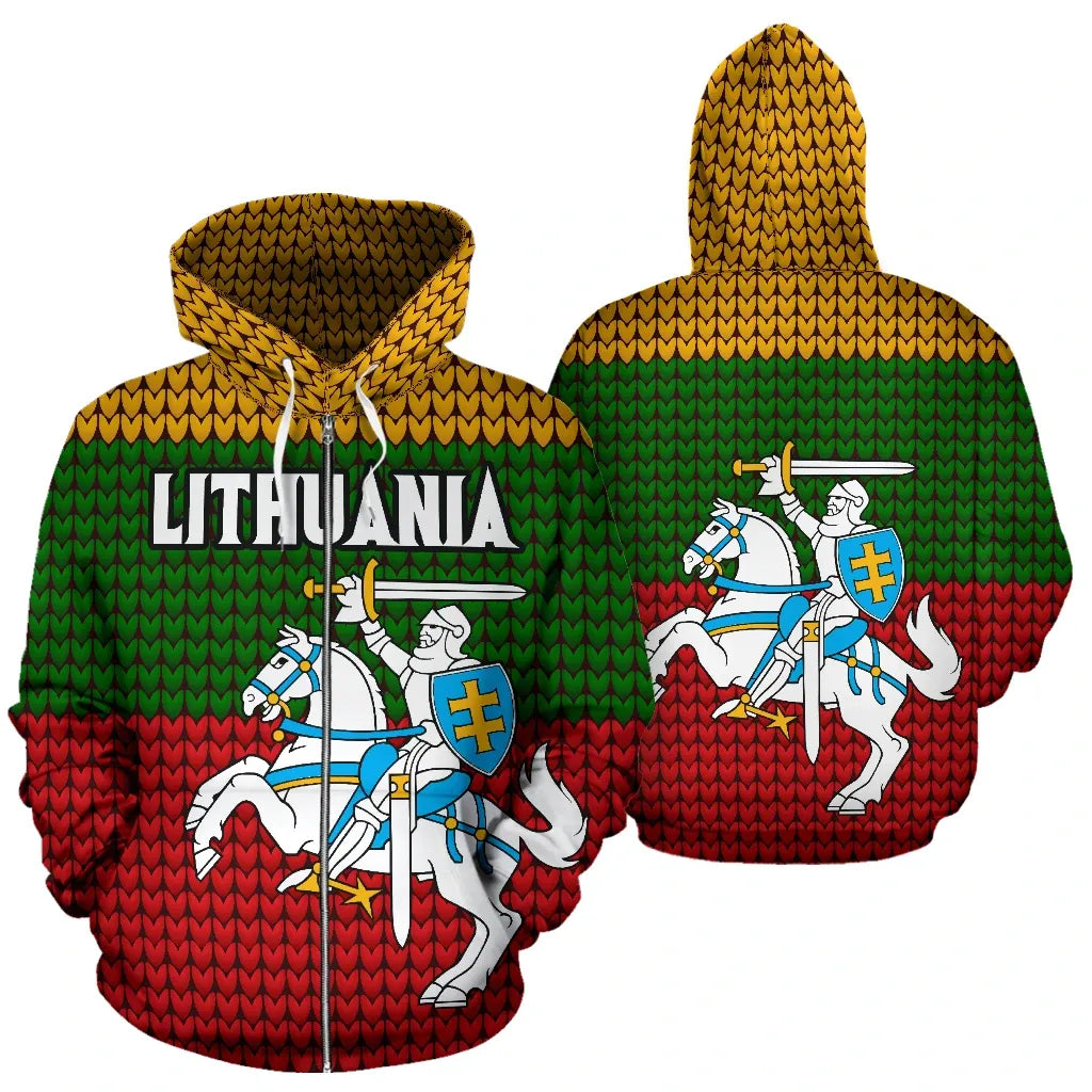 Lithuania Hoodie Knitted Flag Zip Up RLT6 - Wonder Print Shop