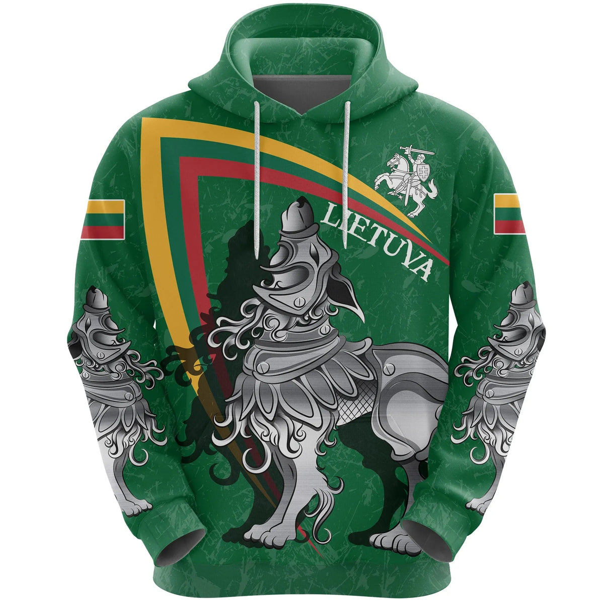 (Lietuva) Lithuania Hoodie Lithuanian Iron Wolf Green RLT6 - Wonder Print Shop