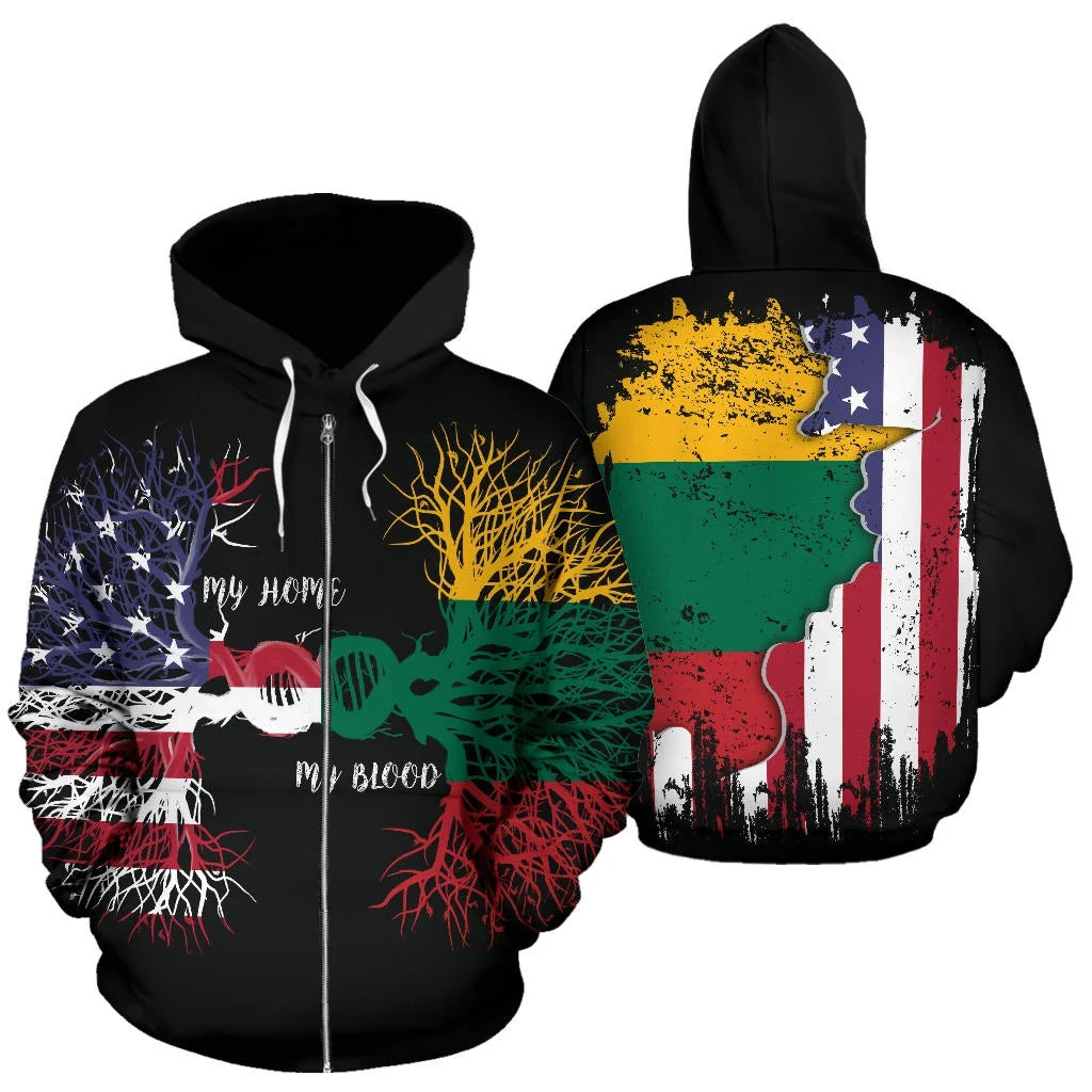 American Grown Lithuania Root DNA Zip Hoodie RLT6 - Wonder Print Shop