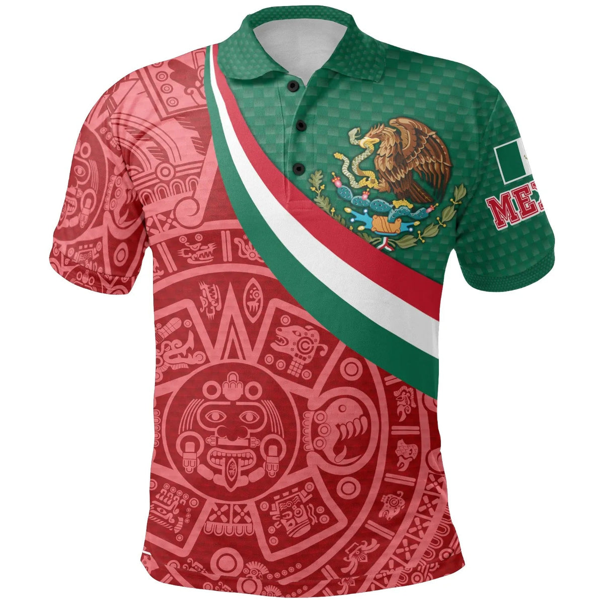 Mexico Polo Shirt Coat Of Arms and Flag Color RLT13 - Wonder Print Shop