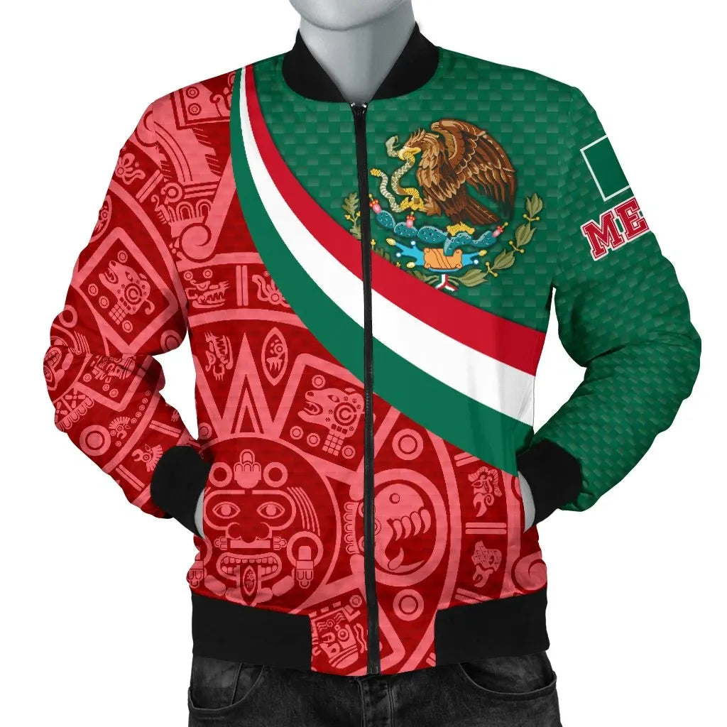 Mexico Men's Bomber Jacket Mexico Coat Of Arms With Aztec Patterns RLT13 - Wonder Print Shop