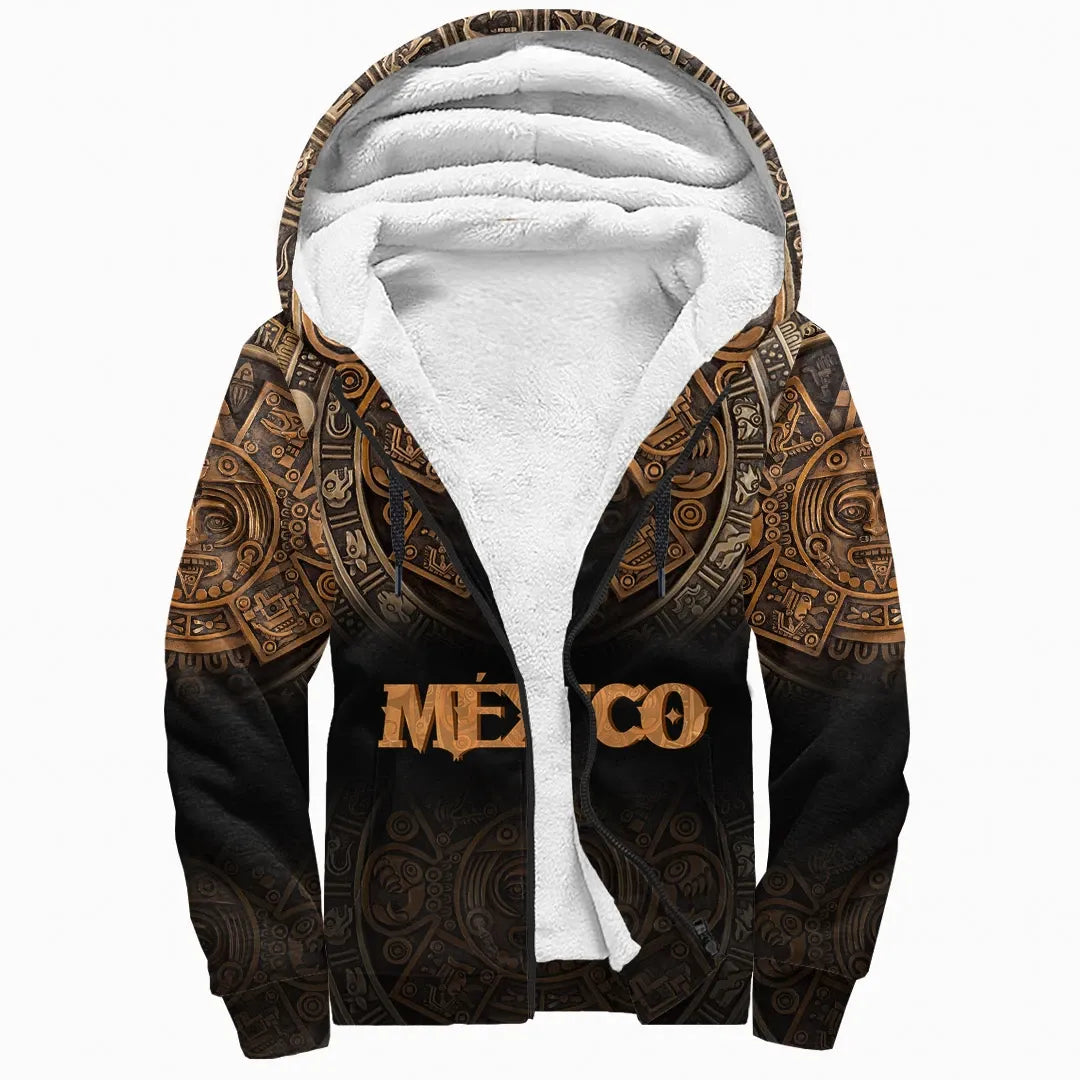 Mexico Aztec Sherpa Hoodie The Ancient Aztec Calendar RLT13 - Wonder Print Shop