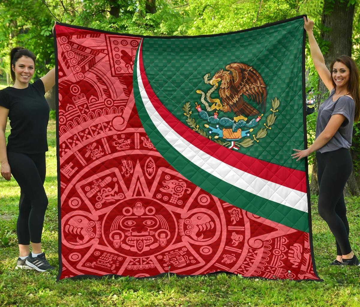Mexico Premium Quilt Mexico Coat Of Arms With Aztec Patterns RLT13 - Wonder Print Shop