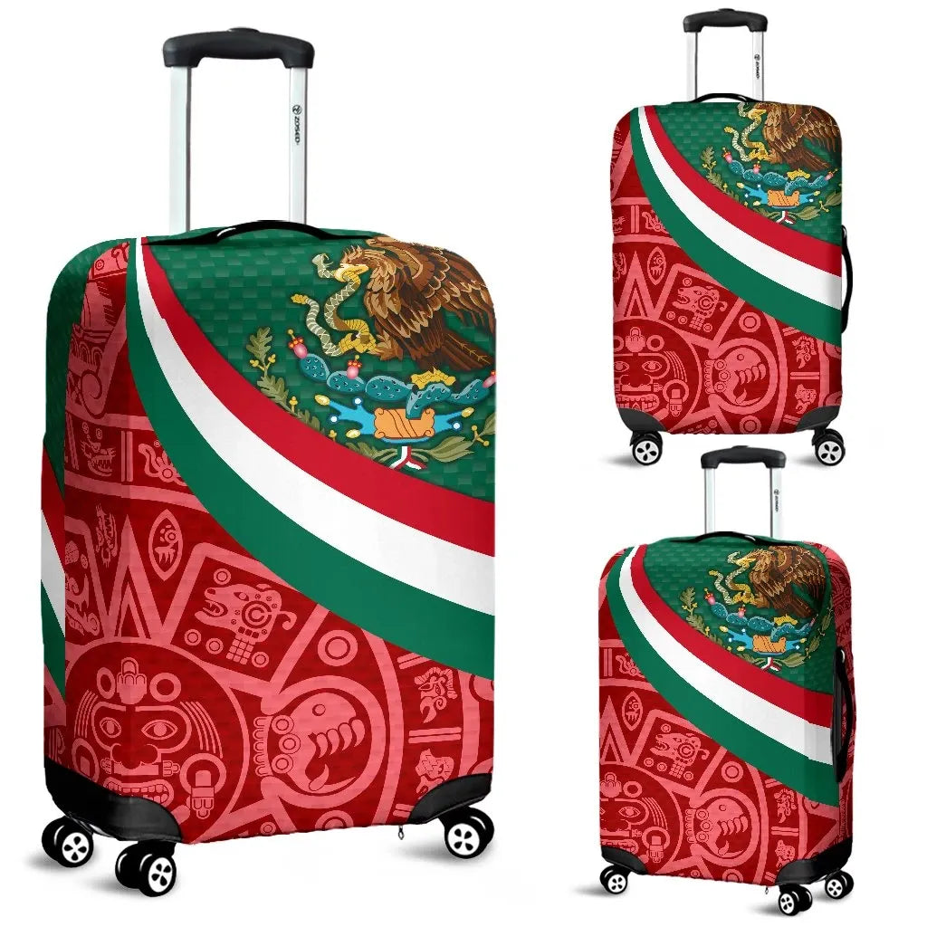 Mexico Luggage Covers Mexico Coat Of Arms With Aztec Patterns RLT13 - Wonder Print Shop