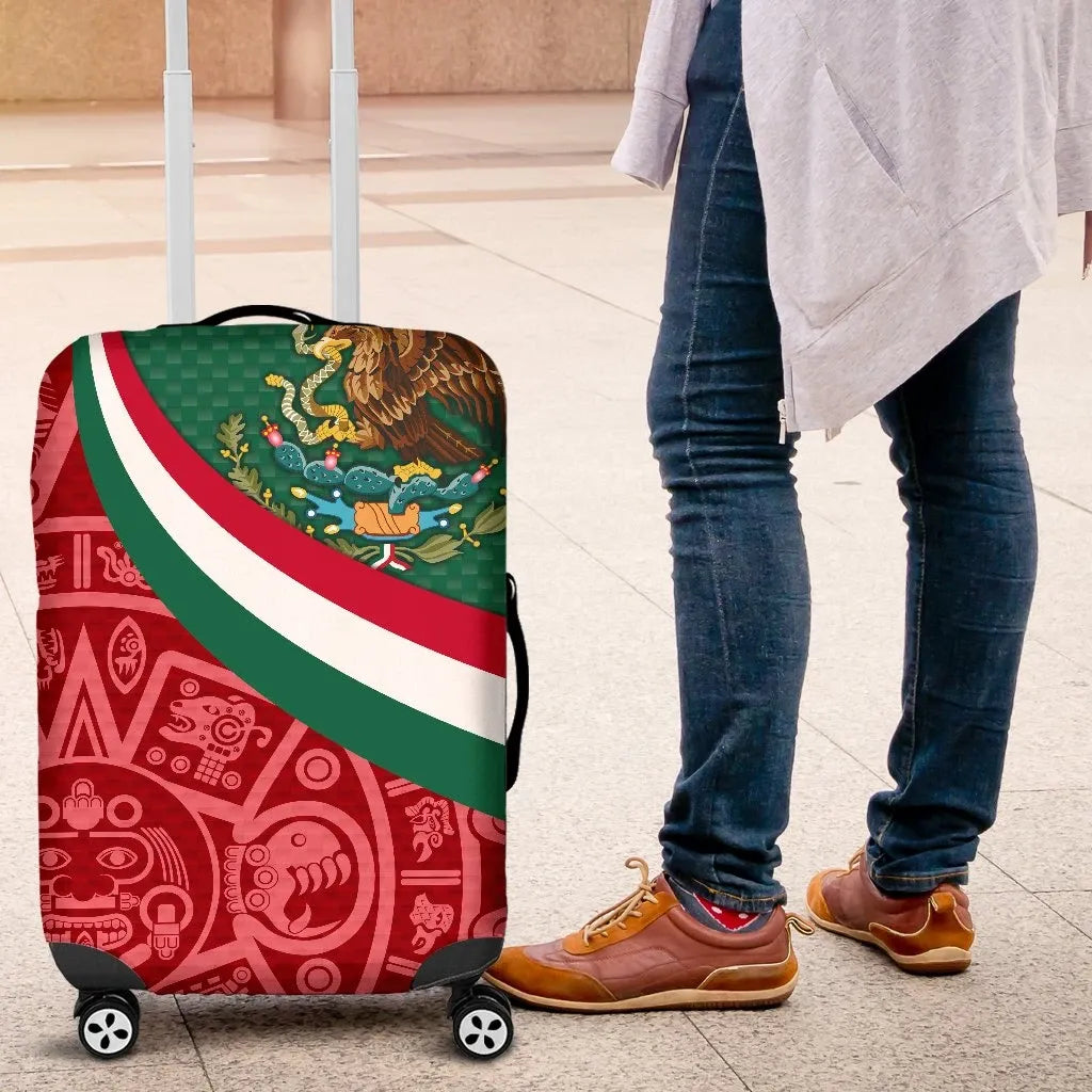 Mexico Luggage Covers Mexico Coat Of Arms With Aztec Patterns RLT13 - Wonder Print Shop