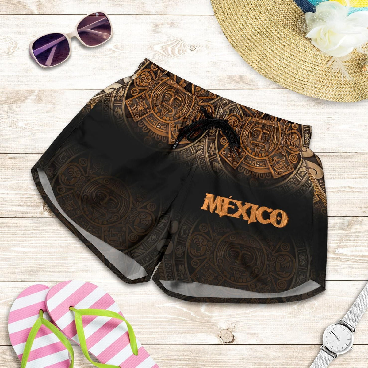 mexico-aztec-womens-shorts-the-ancient-aztec-calendar