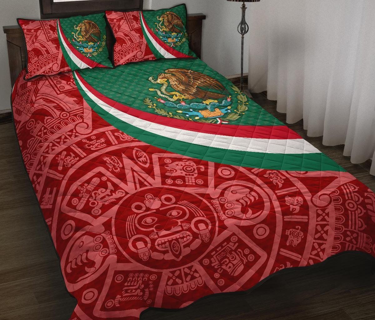 Mexico Quilt Bed Set Mexico Coat Of Arms With Aztec Patterns RLT13 - Wonder Print Shop