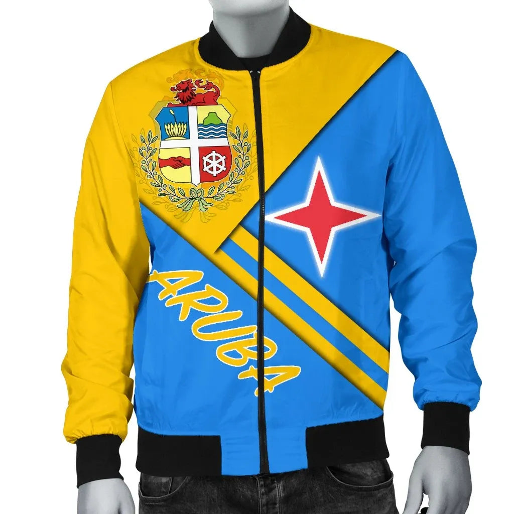 Aruba Men's Bomber Jacket - Aruba Coat Of Arms RLT7 - Wonder Print Shop