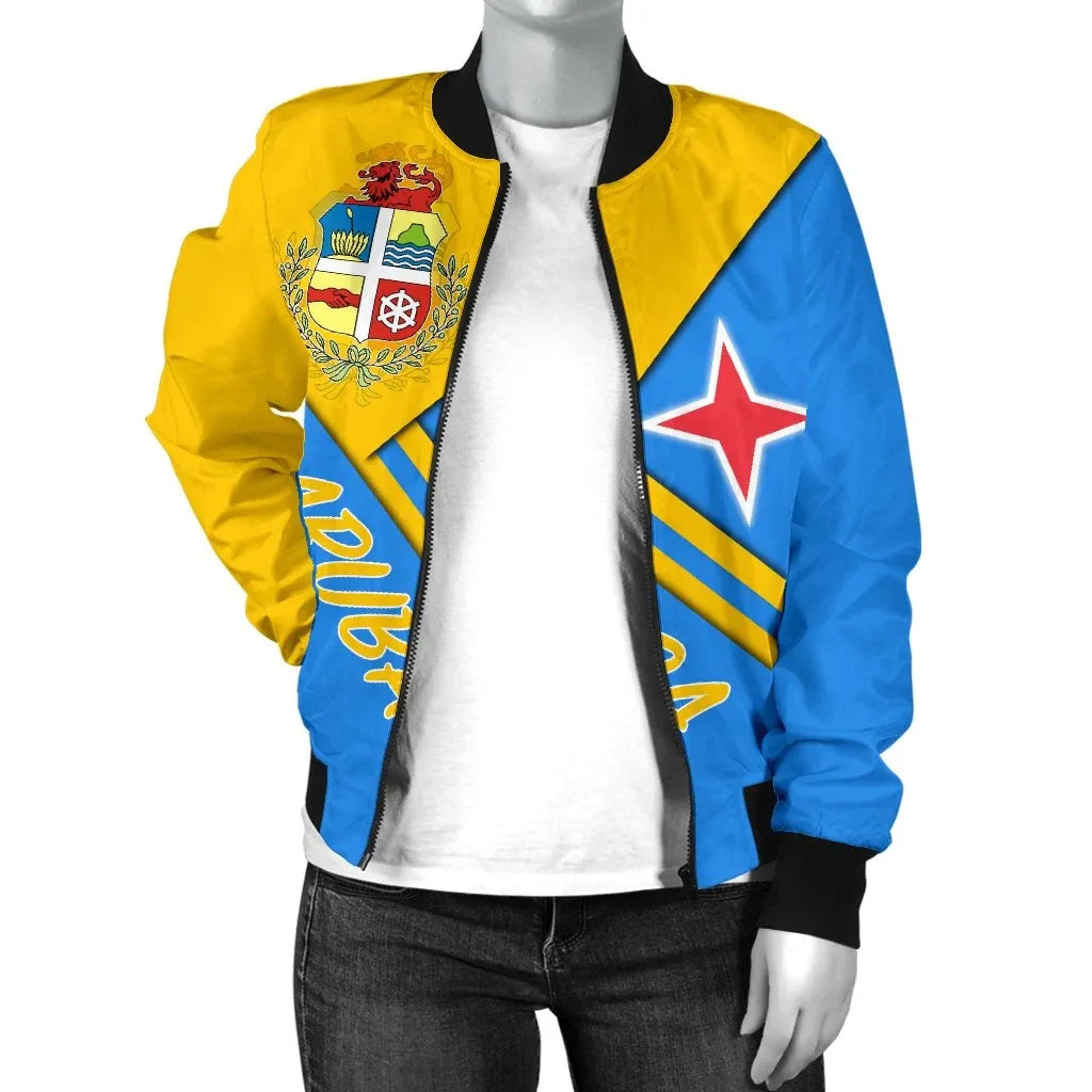 Aruba Women's Bomber Jacket - Aruba Coat Of Arms RLT7 - Wonder Print Shop