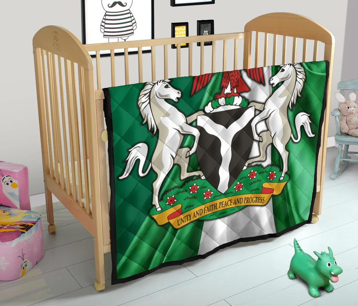 Nigeria Premium Quilt Nigerian Waving Flag With Coat Of Arms RLT8 - Wonder Print Shop