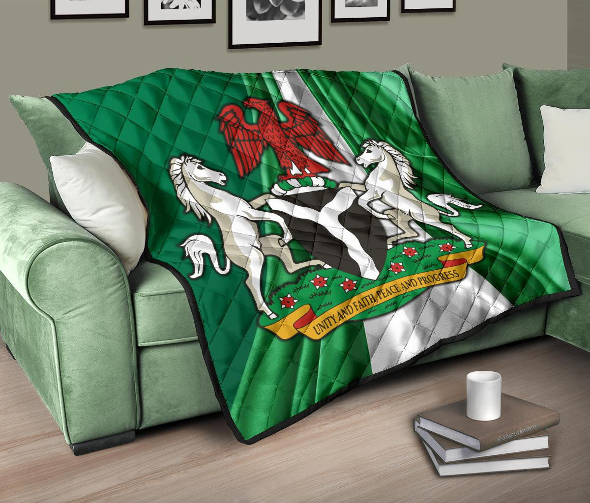 Nigeria Premium Quilt Nigerian Waving Flag With Coat Of Arms RLT8 - Wonder Print Shop
