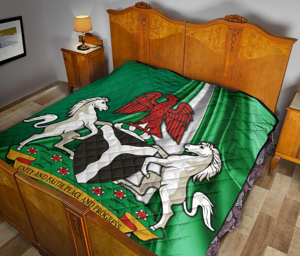 Nigeria Premium Quilt Nigerian Waving Flag With Coat Of Arms RLT8 - Wonder Print Shop