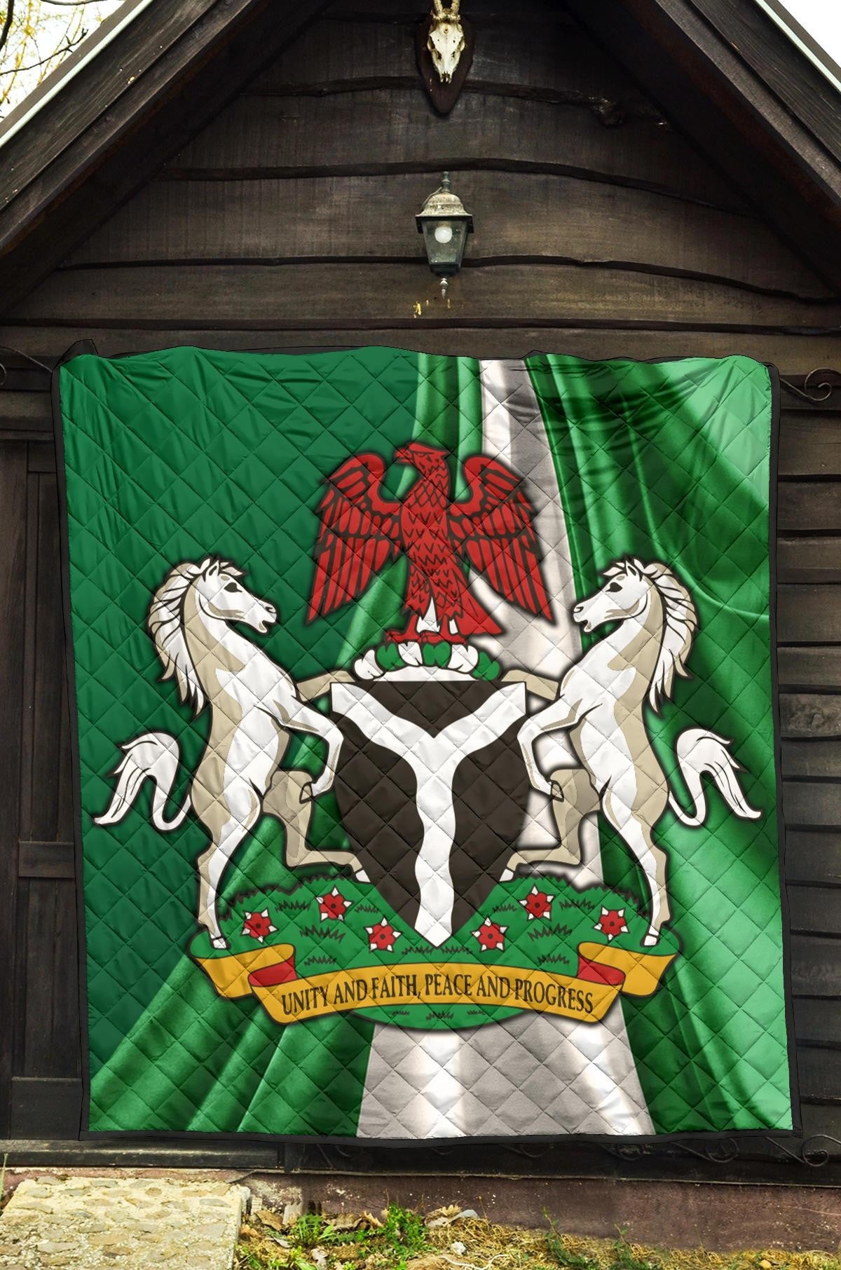 Nigeria Premium Quilt Nigerian Waving Flag With Coat Of Arms RLT8 - Wonder Print Shop