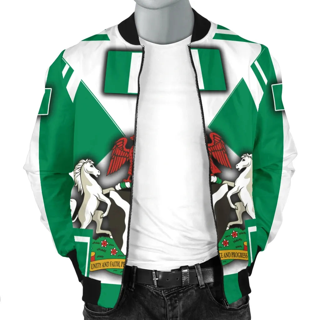 Nigeria Mens Bomber Jacket Nigerian Flag and Coat Of Arms Boa Me Na Me Mmoa Wo RLT8 - Wonder Print Shop