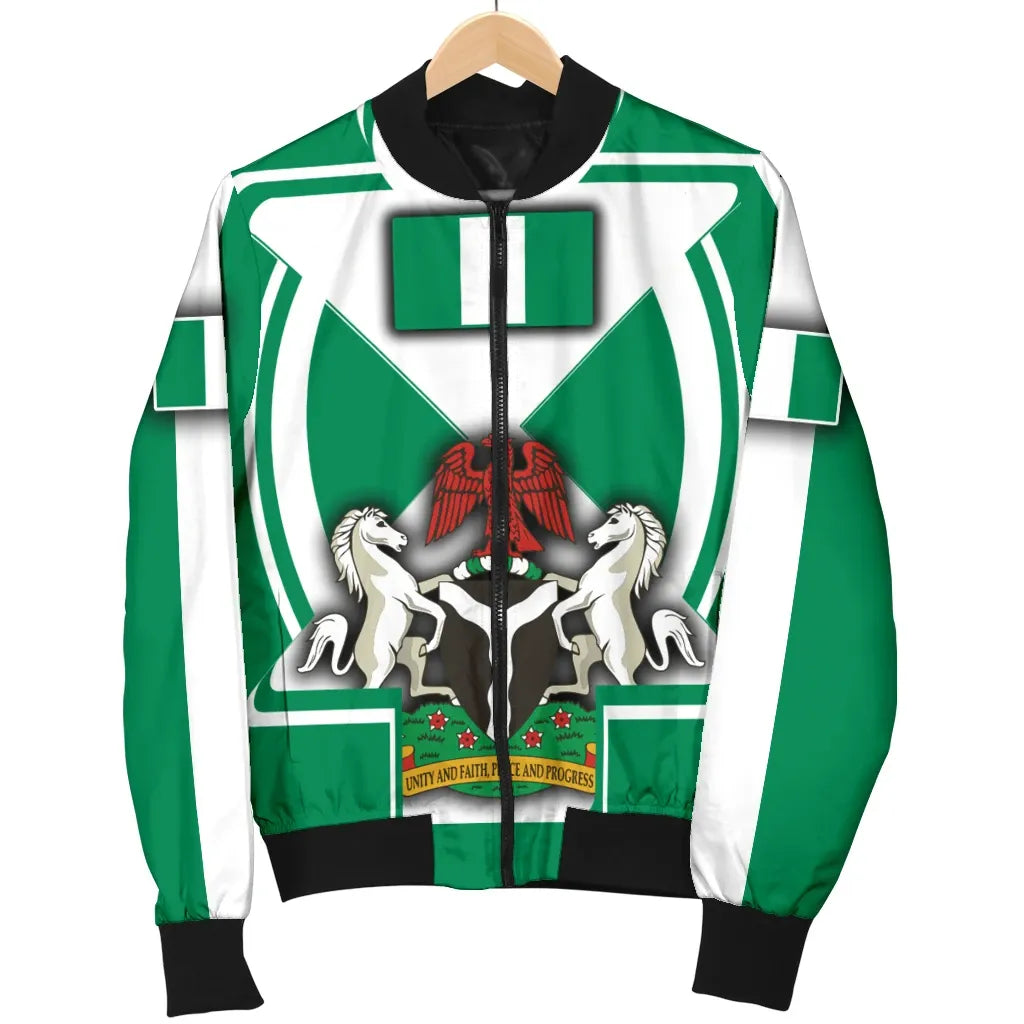 Nigeria Mens Bomber Jacket Nigerian Flag and Coat Of Arms Boa Me Na Me Mmoa Wo RLT8 - Wonder Print Shop
