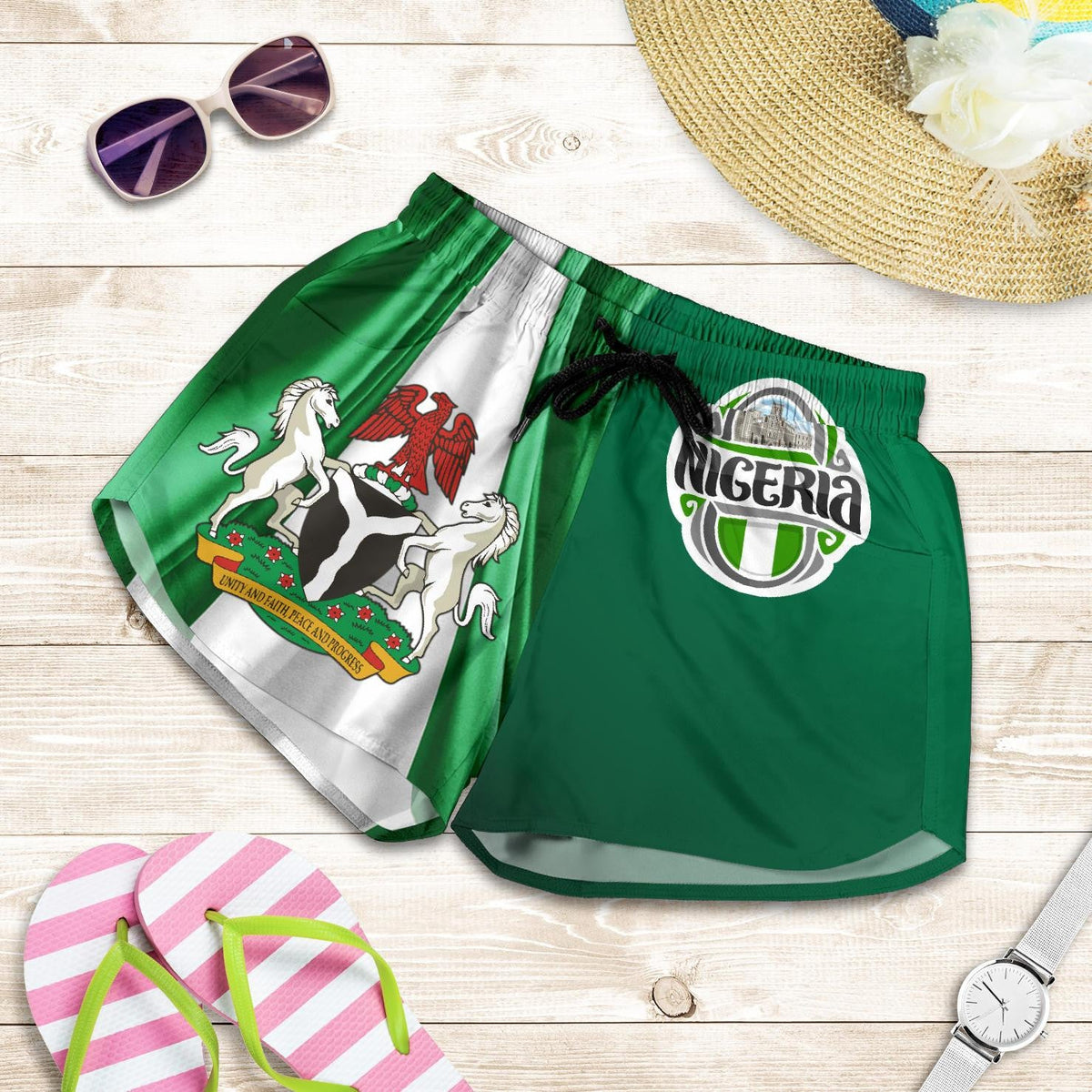 nigeria-womens-shorts-nigerian-waving-flag-with-coat-of-arms