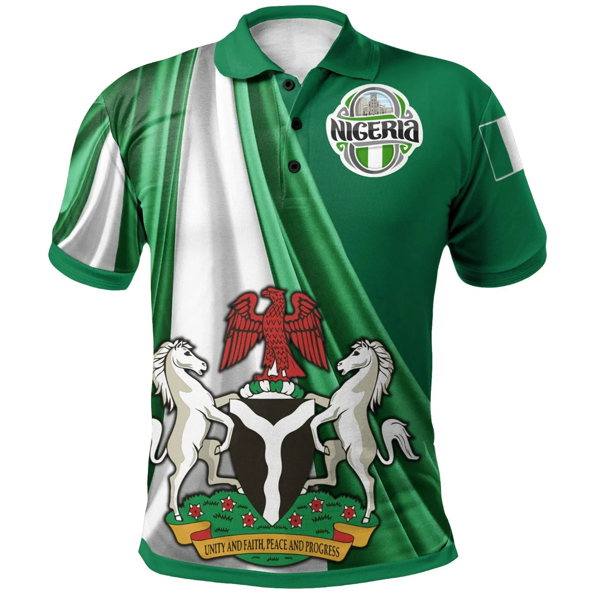 Nigeria Polo Shirt Nigerian Waving Flag With Coat Of Arms RLT8 - Wonder Print Shop