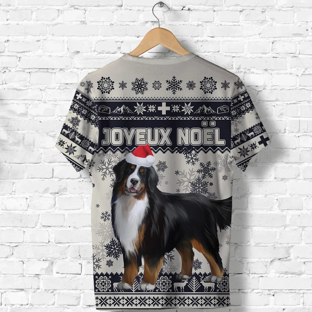 Switzerland Christmas T Shirt Bernese Mountain Dog Unique Beige Navy RLT13 - Wonder Print Shop