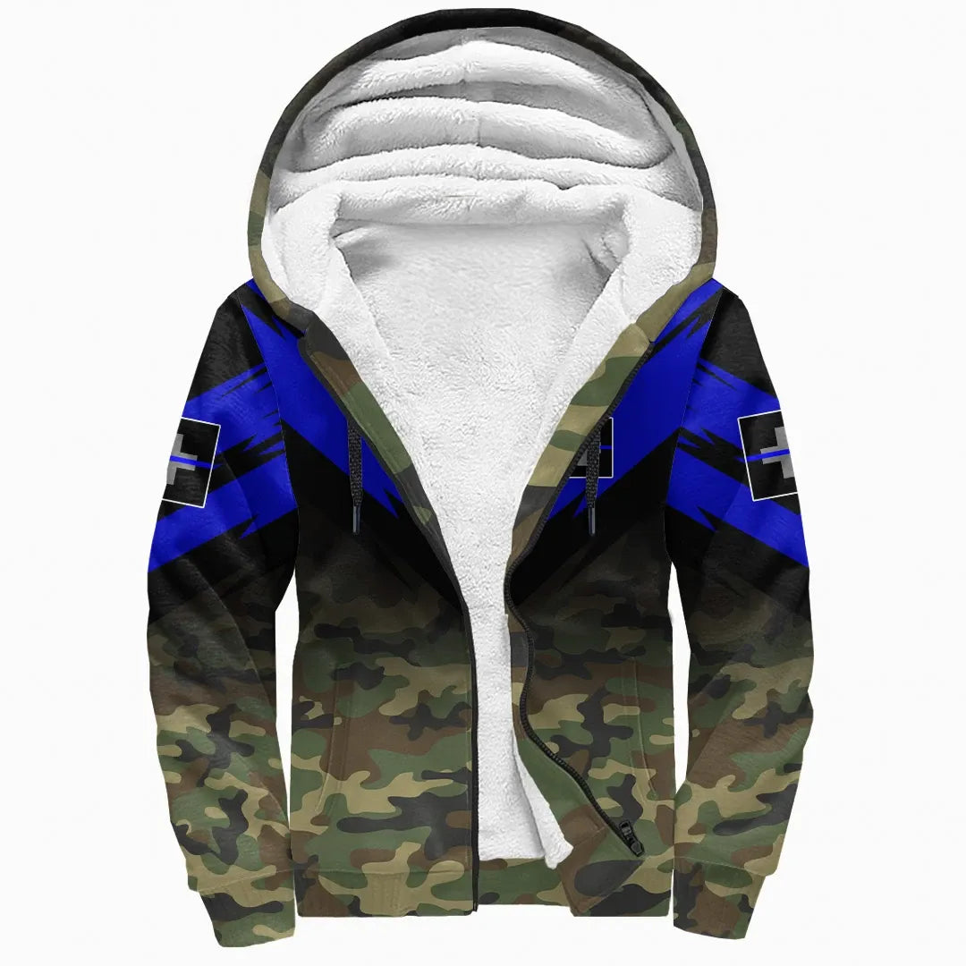 Switzerland Flag Sherpa Hoodie Based Version Of The Thin Blue Line Symbol RLT13 - Wonder Print Shop