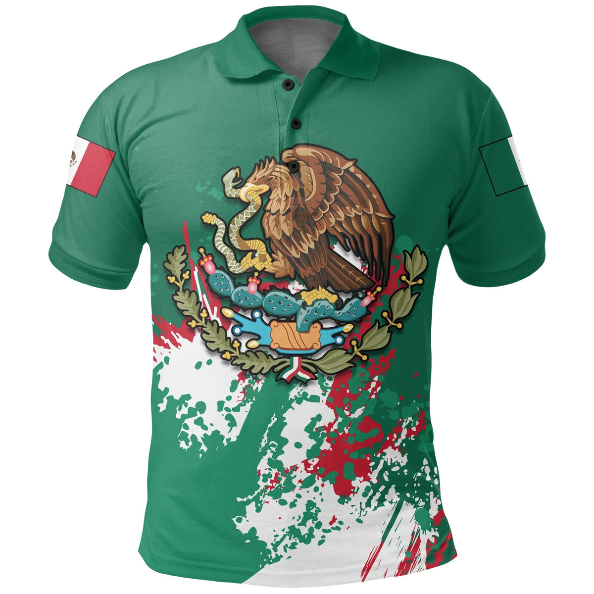 Mexico Polo Shirt Coat Of Arms Spaint Style RLT13 - Wonder Print Shop