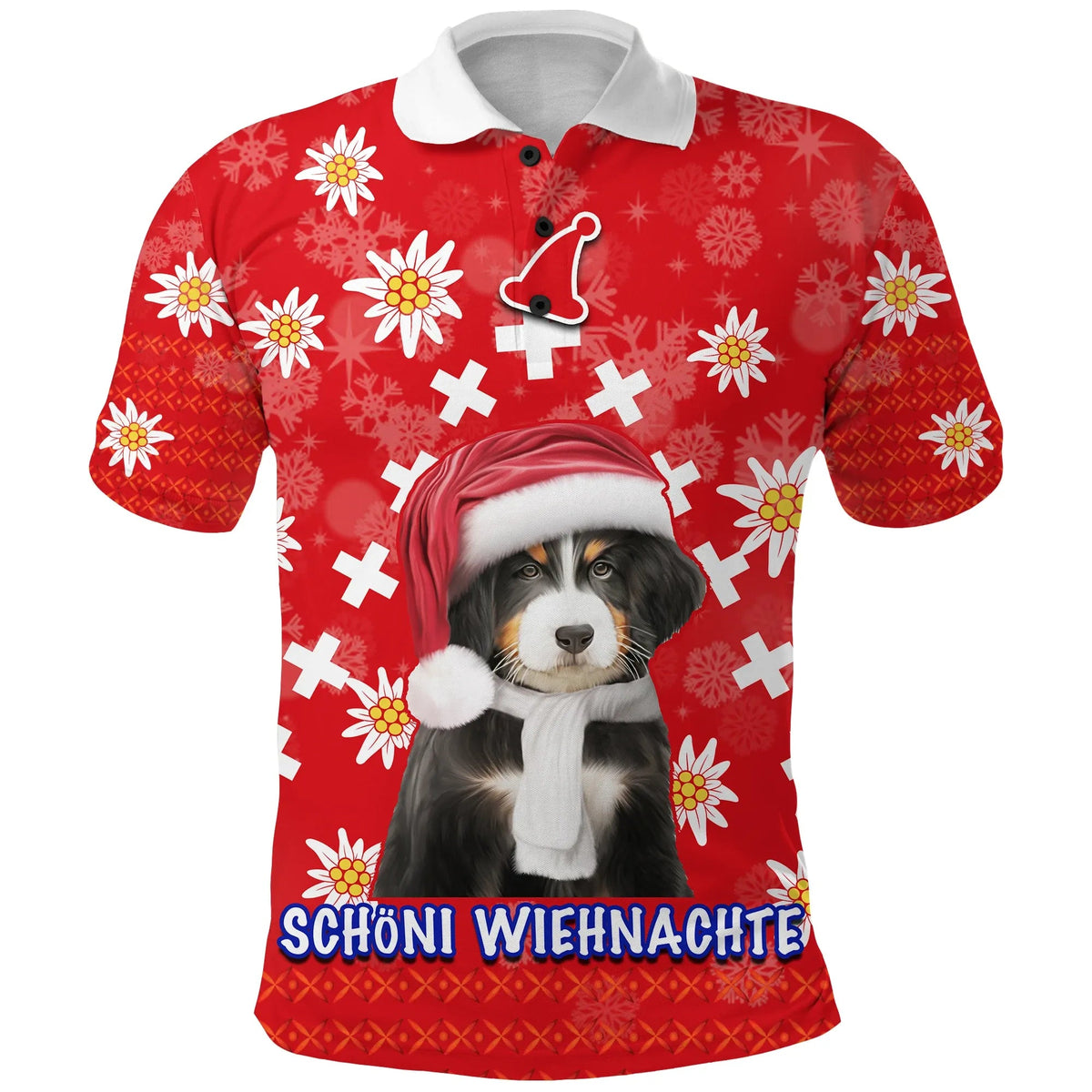 Christmas Edelweiss Switzerland Polo Shirt Bernese Mountain Dog RLT13 - Wonder Print Shop
