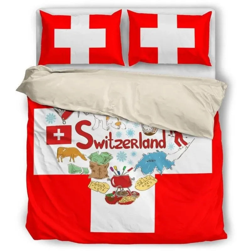 Switzerland Bedding Set Coat of Arms with Swiss Symbols RLT13 - Wonder Print Shop