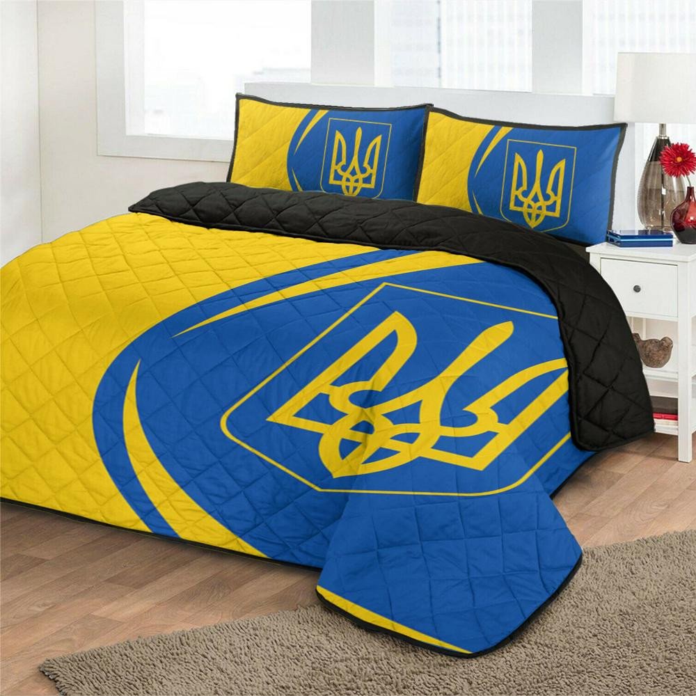 Ukraine Flag Coat Of Arms Quilt Bed Set Circle RLT7 - Wonder Print Shop