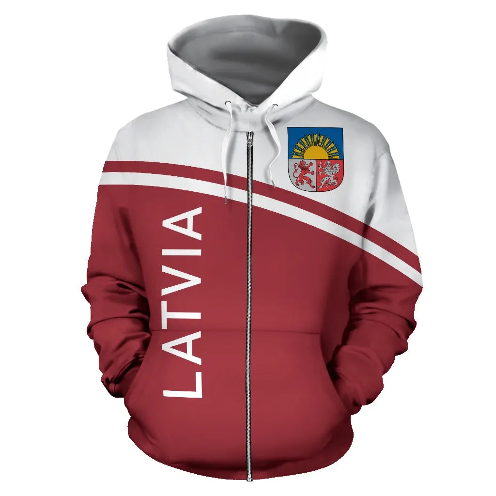 Latvia All Over Zip Up Hoodie Curve Version RLT6 - Wonder Print Shop